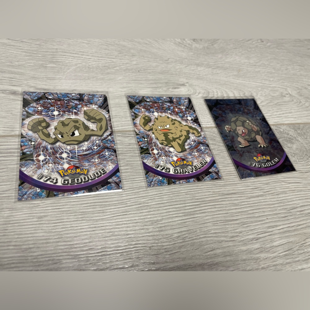 Pokemon Topps Cards Vintage Lot Geodude, Graveler, Golem 1 Silver Foil Blue Logo